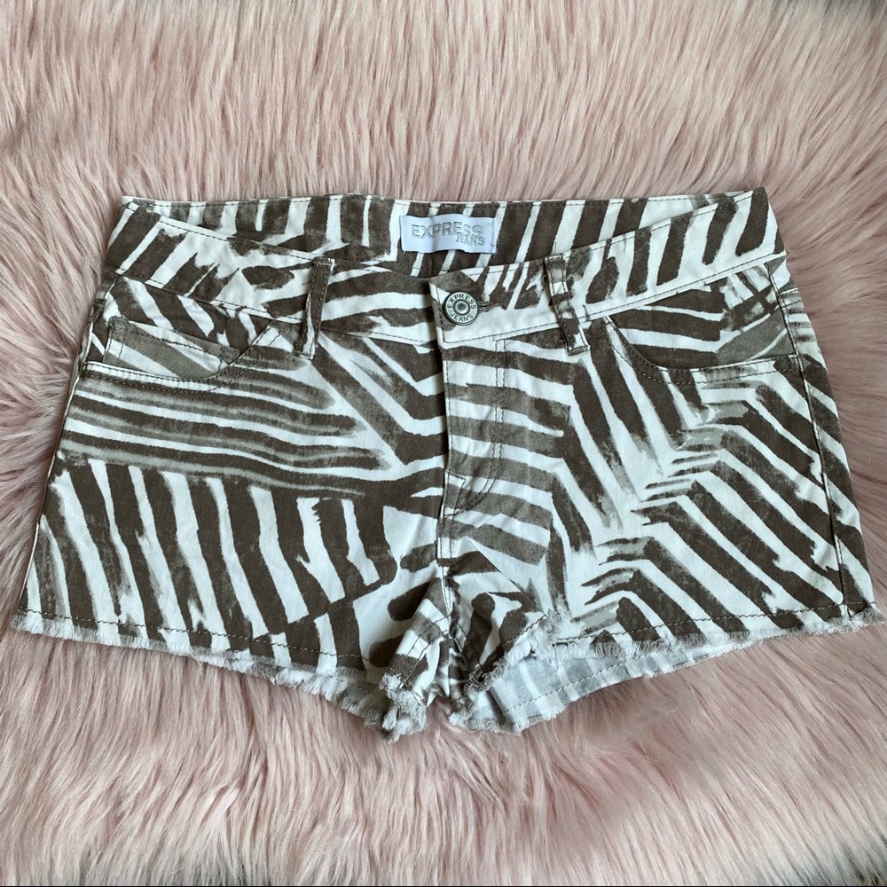Brown and white Express jean shorts